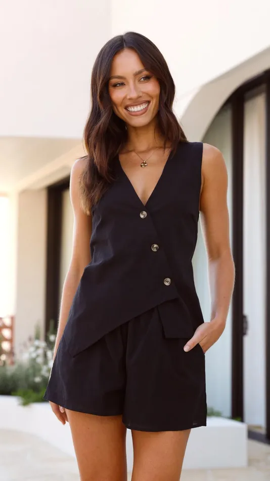 Billy J Sets Women Gallia Asymmetrical Top And Shorts Set 8211 Black