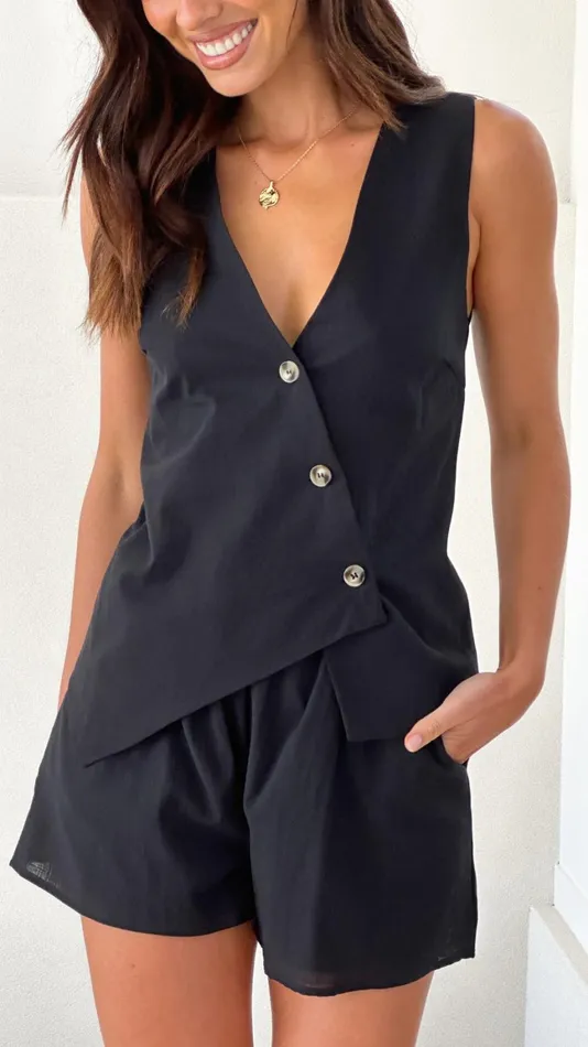 Billy J Sets Women Gallia Asymmetrical Top And Shorts Set 8211 Black