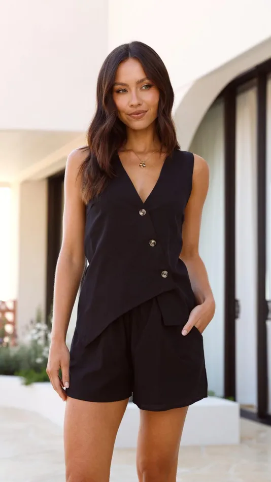 Billy J Sets Women Gallia Asymmetrical Top And Shorts Set 8211 Black