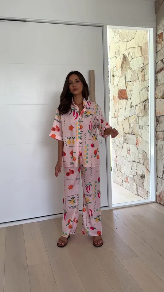 Billy J Sets Women Kourt Button Up Shirt And Pants Set 8211 Peach Limone