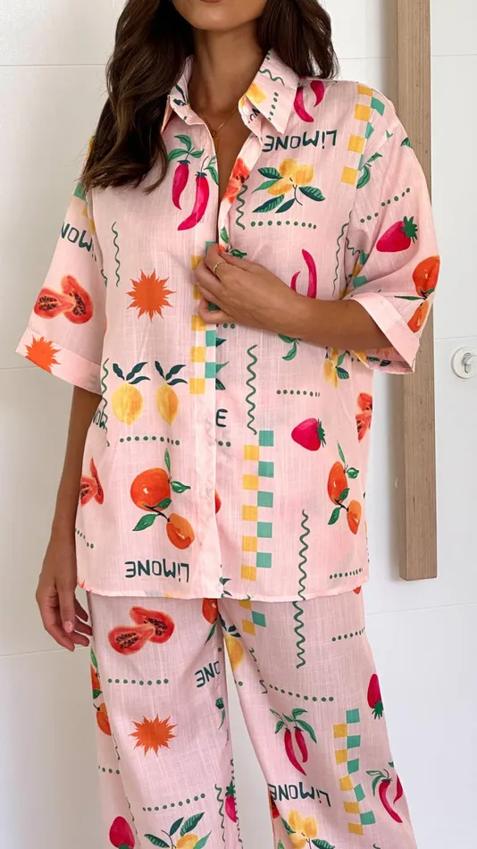 Billy J Sets Women Kourt Button Up Shirt And Pants Set 8211 Peach Limone