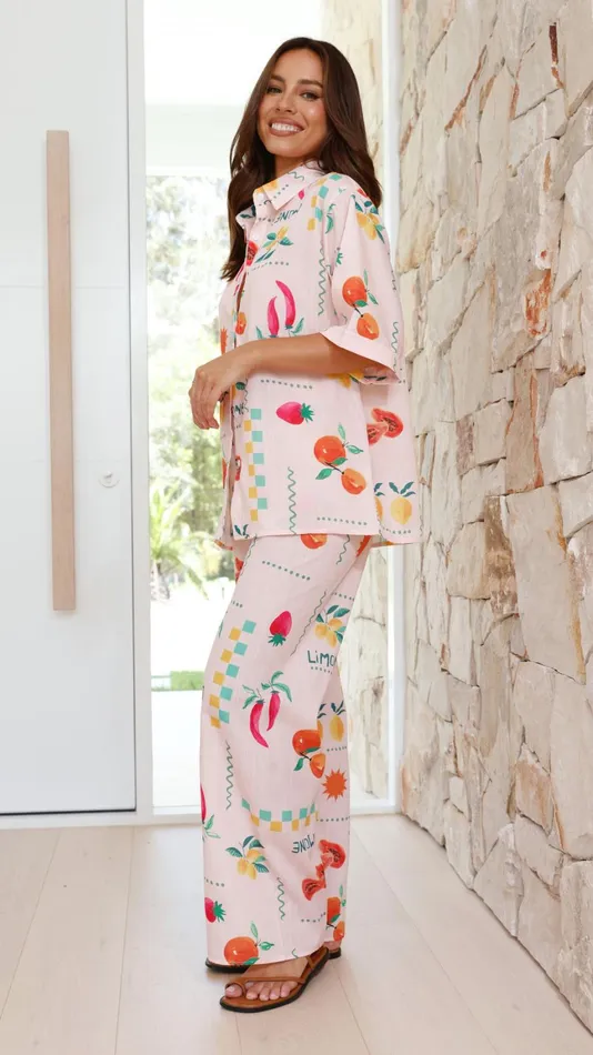 Billy J Sets Women Kourt Button Up Shirt And Pants Set 8211 Peach Limone