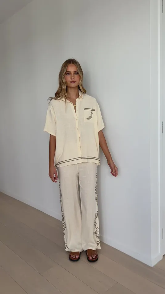 Billy J Sets Women Rada Button Up Shirt And Pants Set 8211 Cream Black