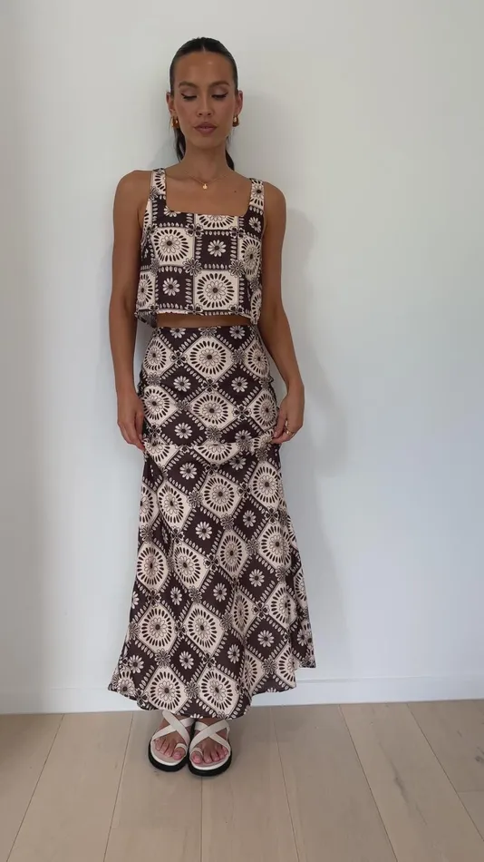 Billy J Tops Women Adelita Crop Top And Maxi Skirt Set 8211 Chocolate Print