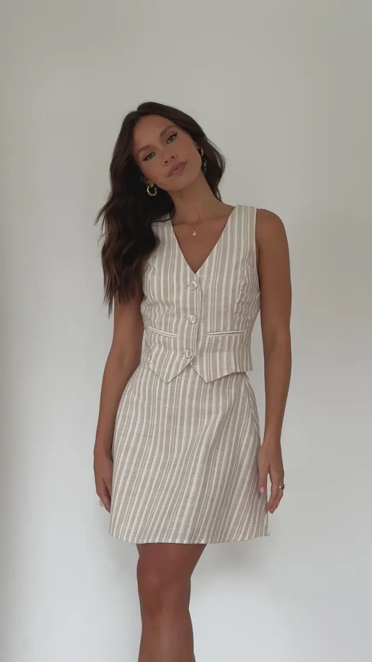 Billy J Tops Women Evangeline Vest 8211 Beige Stripe