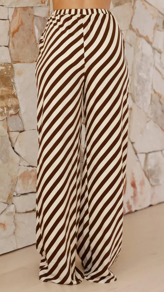 Billy J Tops Women Mabyn Button Up Shirt And Pants Set 8211 Beige Brown Stripe
