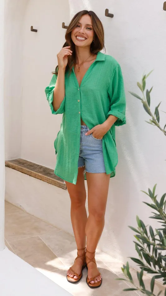 Billy J Tops Women Vesper Beach Shirt 8211 Green