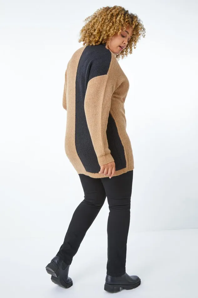 Black Curve Colourblock High Neck Longline Jumper Women Roman Knitwear