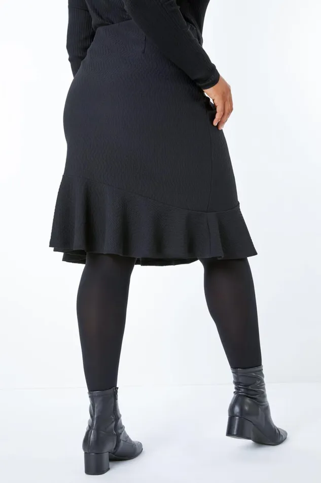 Black Curve Elastic Waist Frill Hem Skirt Women Roman Skirts