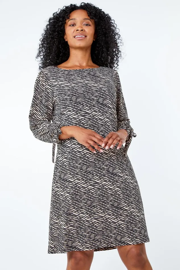 Black Petite Printed Tunic Dress Women Roman Dresses