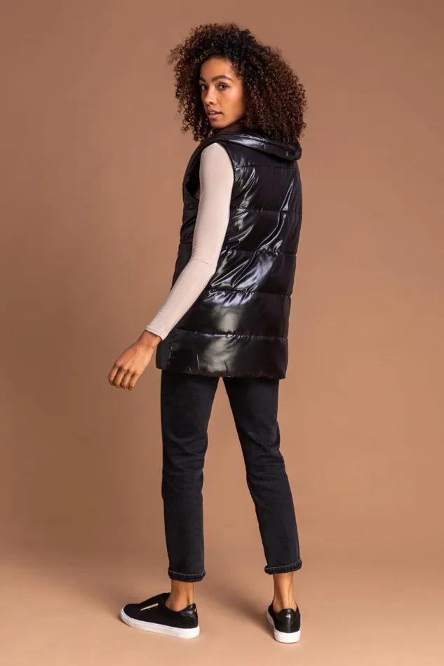 Black Quilted Collared Gilet Women Roman Coats