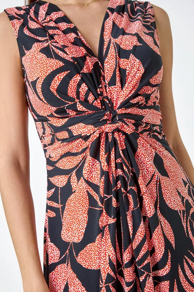 Black Sleeveless Floral Print Maxi Stretch Dress Women Roman Dresses