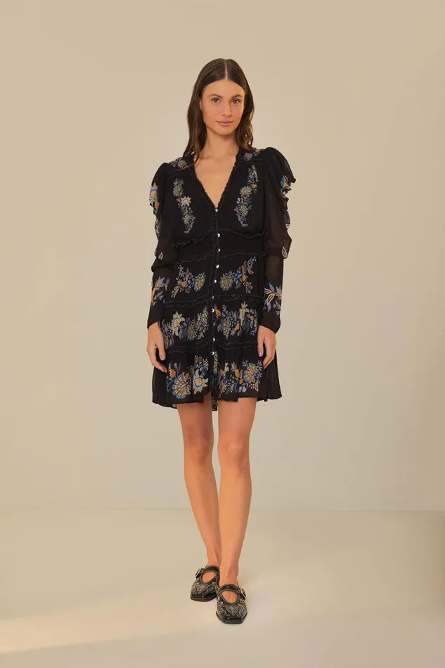 Black Stitched Garden Short Sleeve Midi Dress Women FARM Rio Midi Dresses Black Stitched Garden Short Sleeve Midi Dress Women FARM Rio Midi Dresses