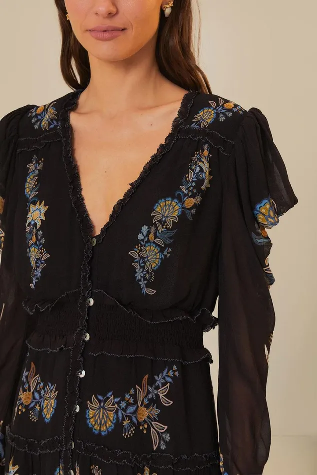 Black Stitched Garden Short Sleeve Midi Dress Women FARM Rio Midi Dresses Black Stitched Garden Short Sleeve Midi Dress Women FARM Rio Midi Dresses