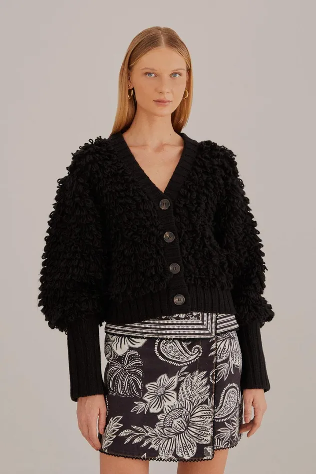 Black Textured V Neck Cardigan Women FARM Rio Cardigans