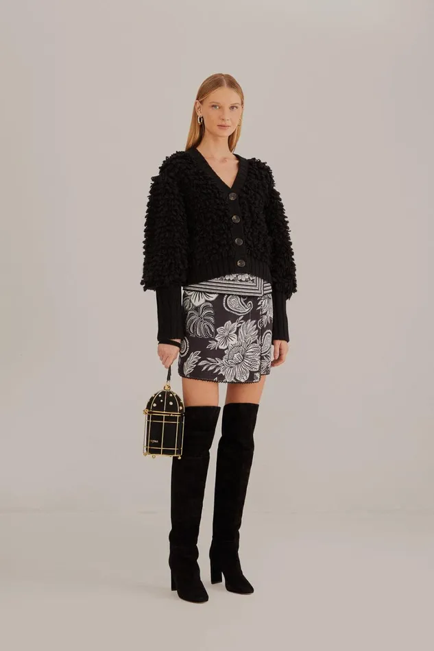 Black Textured V Neck Cardigan Women FARM Rio Cardigans