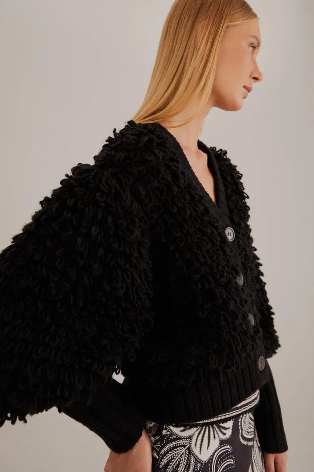 Black Textured V Neck Cardigan Women FARM Rio Cardigans