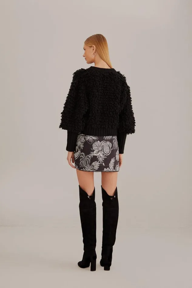 Black Textured V Neck Cardigan Women FARM Rio Cardigans