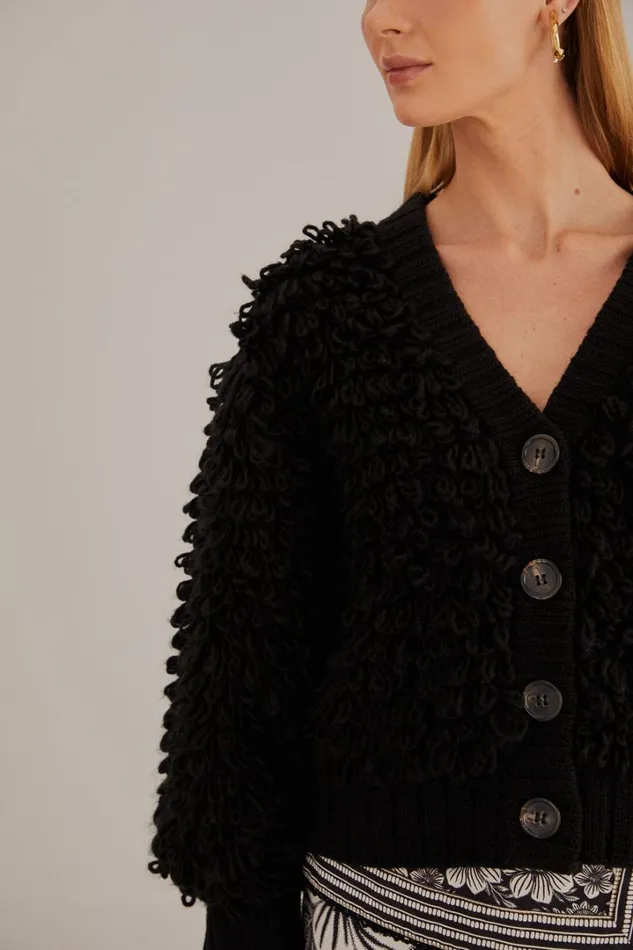 Black Textured V Neck Cardigan Women FARM Rio Cardigans