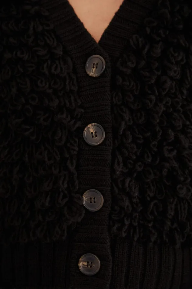 Black Textured V Neck Cardigan Women FARM Rio Cardigans