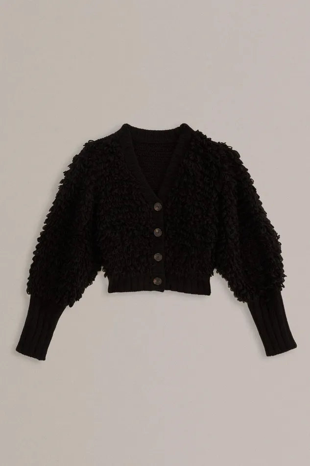 Black Textured V Neck Cardigan Women FARM Rio Cardigans