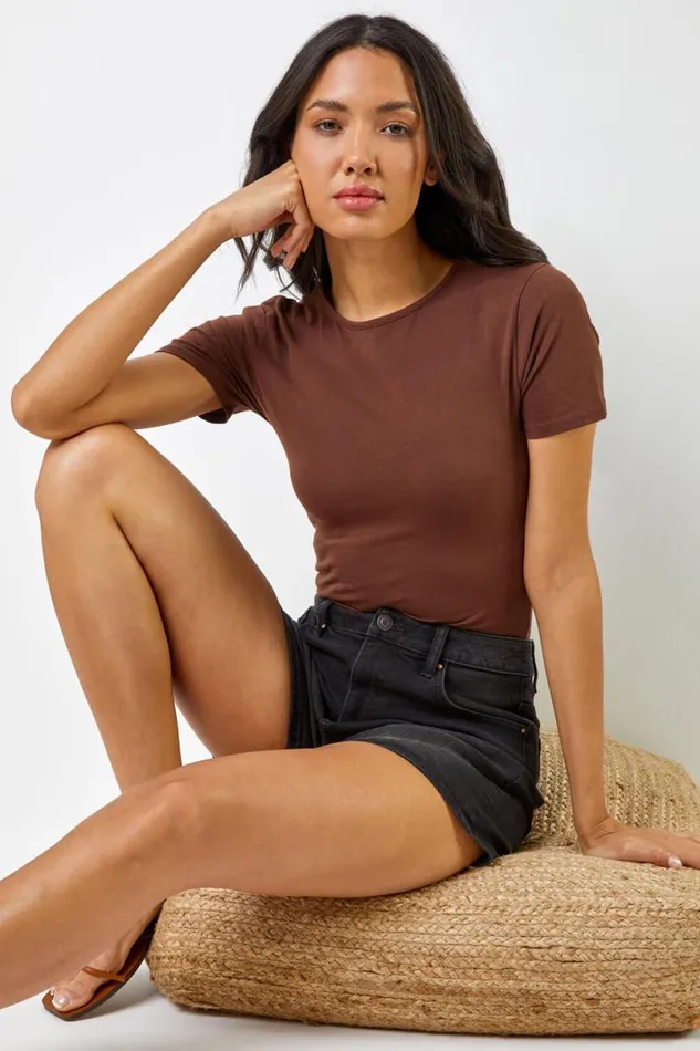 Black Washed Denim Stretch Shorts Women Roman Trousers