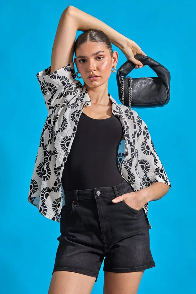 Black Washed Denim Stretch Shorts Women Roman Trousers