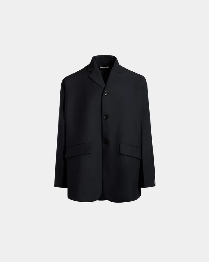 Blazer In Navy Blue Wool Blend Men Bally Coats and Jackets