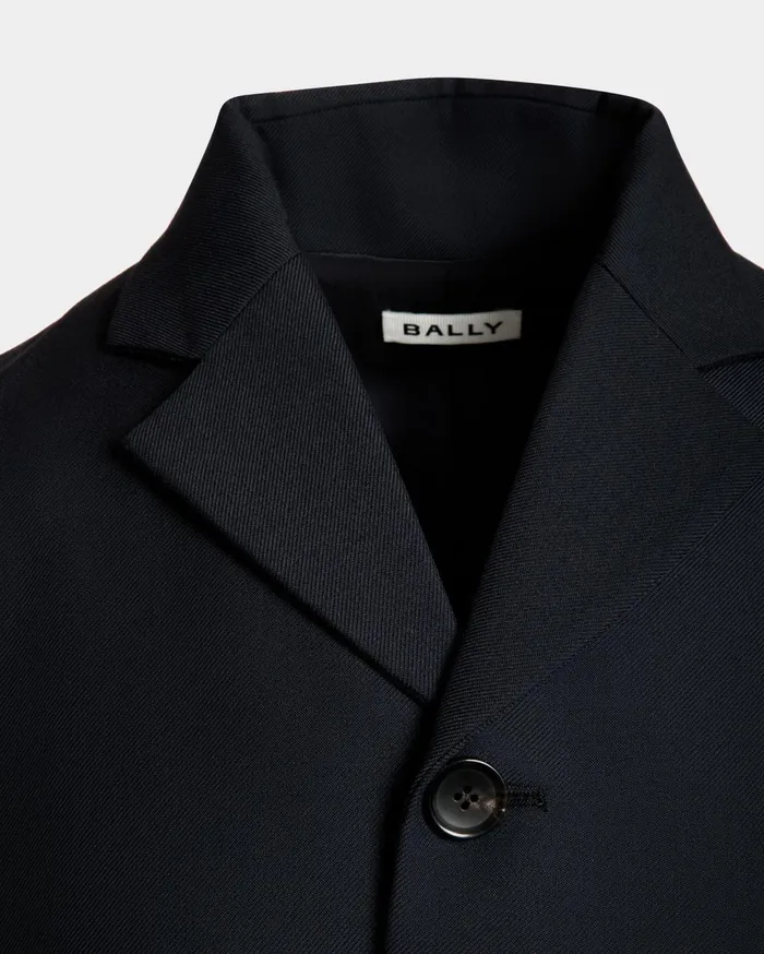 Blazer In Navy Blue Wool Blend Men Bally Coats and Jackets