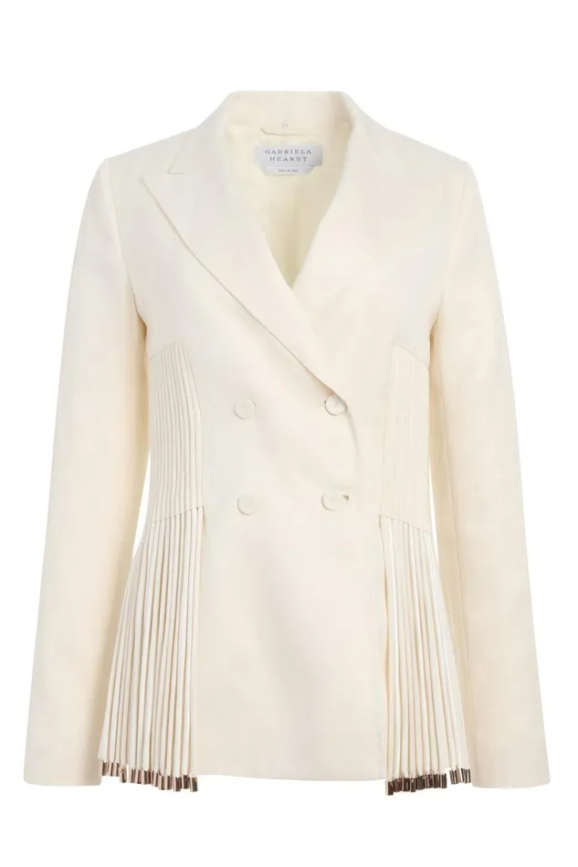 Blazers and Vests Women Gabriela Hearst Giorgio Fringe Blazer In Ivory Textured Linen