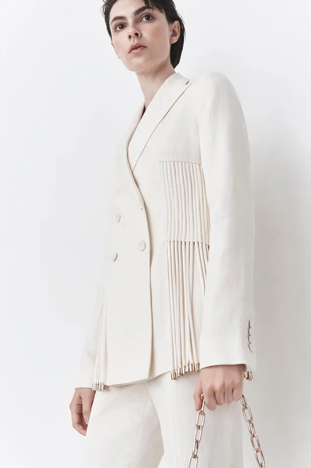 Blazers and Vests Women Gabriela Hearst Giorgio Fringe Blazer In Ivory Textured Linen
