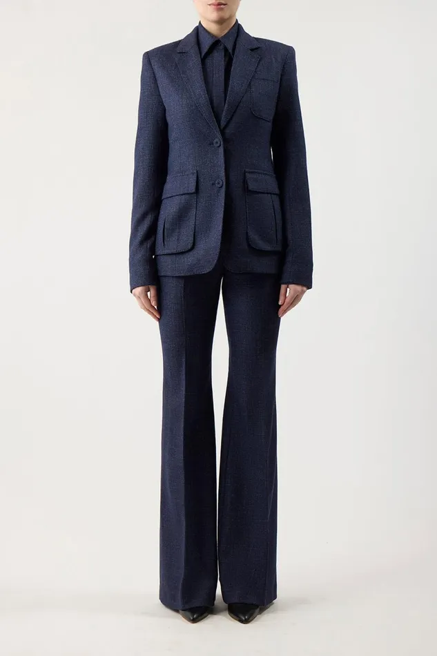 Blazers and Vests Women Gabriela Hearst Louisa Blazer In Dark Navy Virgin Wool Silk Tweed
