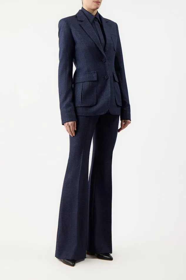 Blazers and Vests Women Gabriela Hearst Louisa Blazer In Dark Navy Virgin Wool Silk Tweed