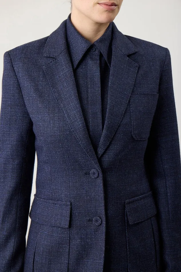 Blazers and Vests Women Gabriela Hearst Louisa Blazer In Dark Navy Virgin Wool Silk Tweed
