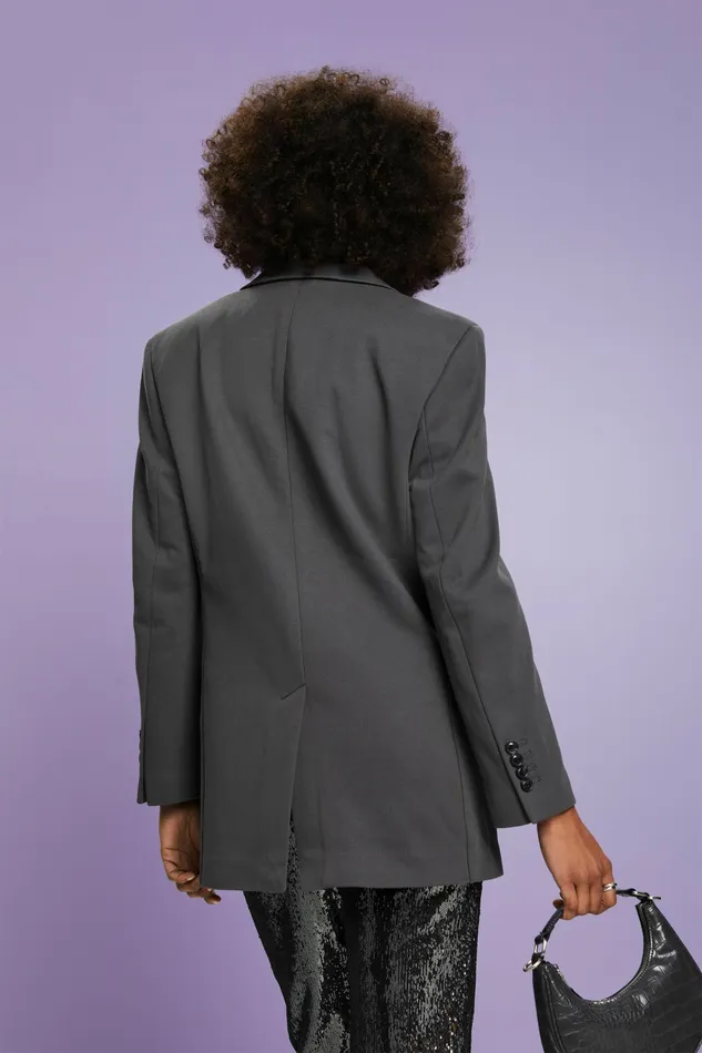 Blazers Women Esprit Textured Knit Tuxedo Blazer Organic Cotton Dark Grey