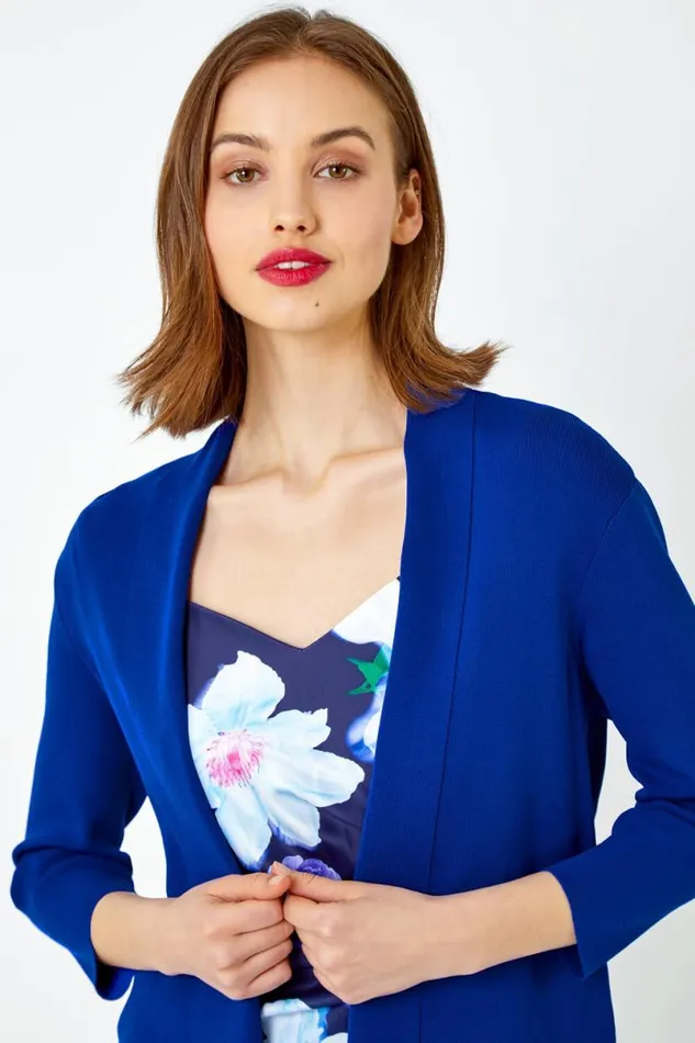 Blue Cropped Knitted Shrug Women Roman Knitwear
