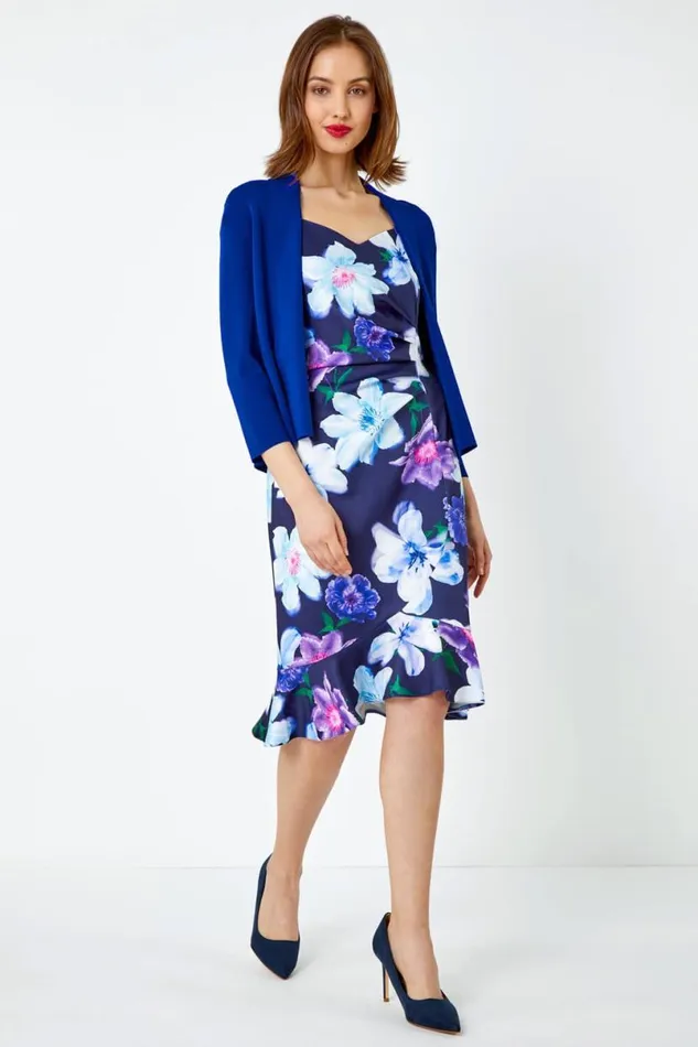 Blue Cropped Knitted Shrug Women Roman Knitwear