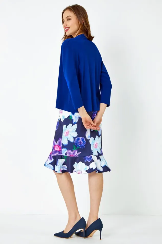 Blue Cropped Knitted Shrug Women Roman Knitwear