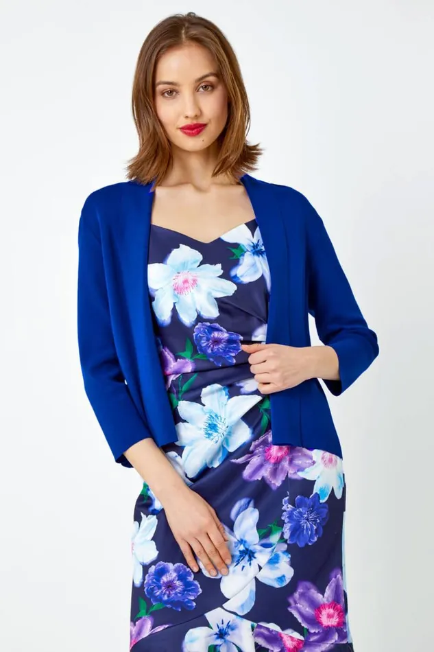 Blue Cropped Knitted Shrug Women Roman Knitwear