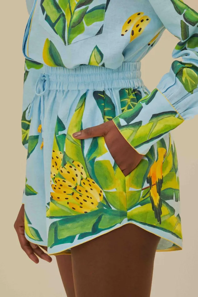 Blue Summer Foliage Scarf Lenzing Ecovero Euroflax Shorts Women FARM Rio Shorts