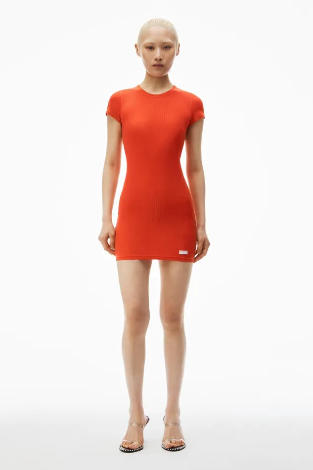 Bodywear Alexander Wang ShortSleeve Loungewear Dress In Ribbed Cotton