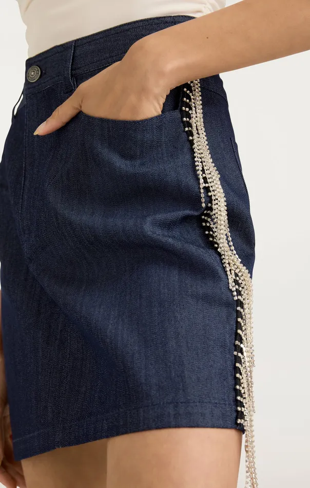 Bottoms Women Cinq Sept Rhinestone Dara Skirt Indigo