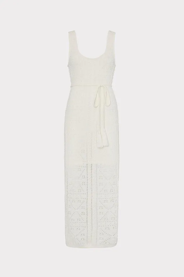 Bubble Pointelle Knit Midi Dress Ecru Women Milly Sweaters and Knits