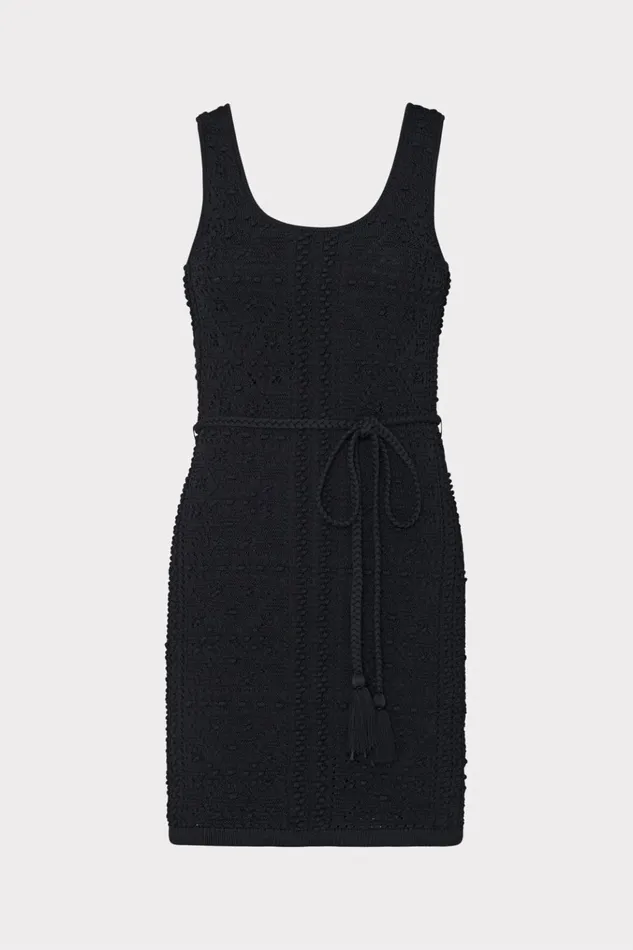 Bubble Pointelle Knit Mini Dress Black Women Milly Sweaters and Knits