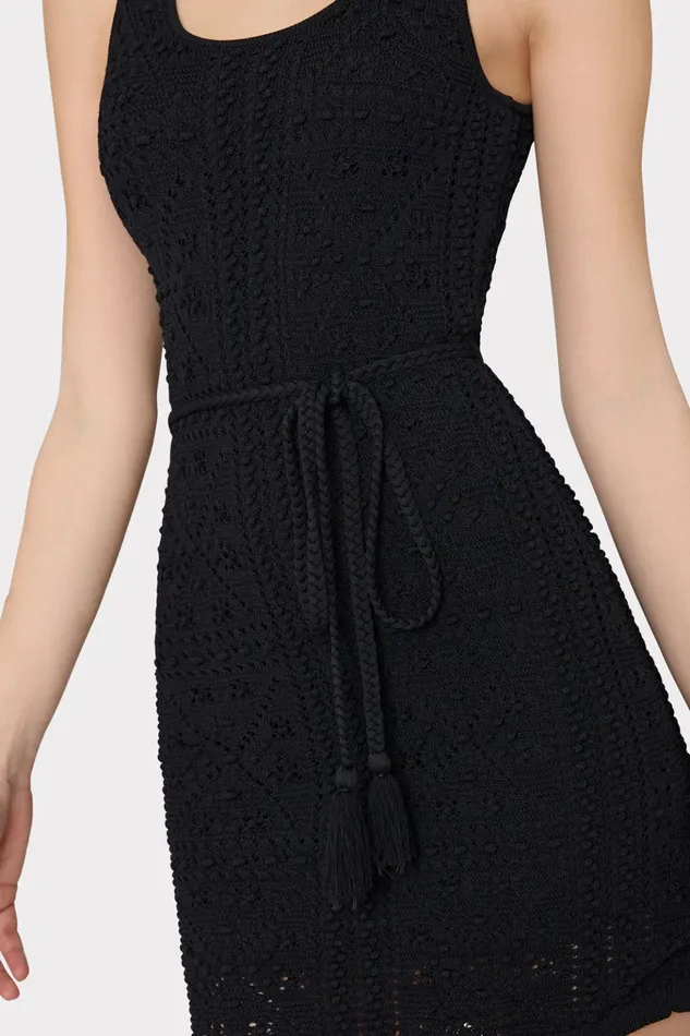 Bubble Pointelle Knit Mini Dress Black Women Milly Sweaters and Knits