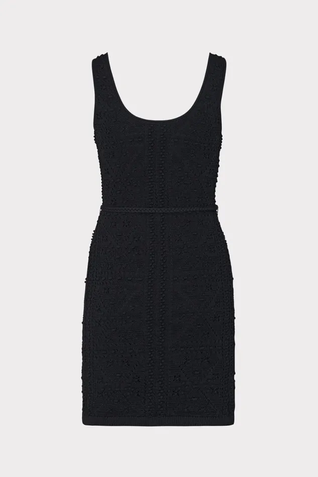 Bubble Pointelle Knit Mini Dress Black Women Milly Sweaters and Knits