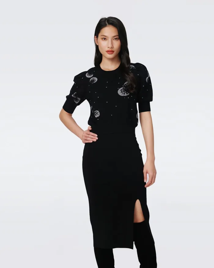 Calandre Knit Skirt Black Women DVF Skirts