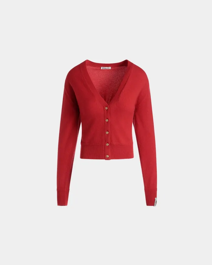 Cardigan In Candy Red Cashmere Women Bally Knitwear