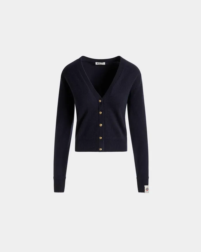 Cardigan In Navy Blue Cashmere Women Bally Knitwear
