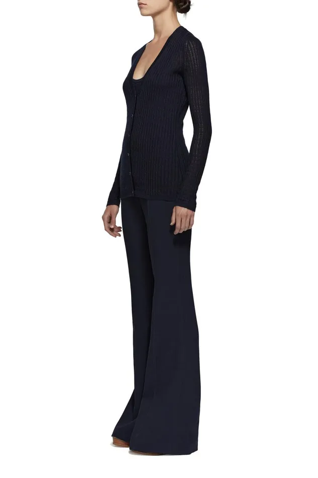 Cardigans Women Gabriela Hearst Emma Pointelle Knit Cardigan In Dark Navy Cashmere Silk